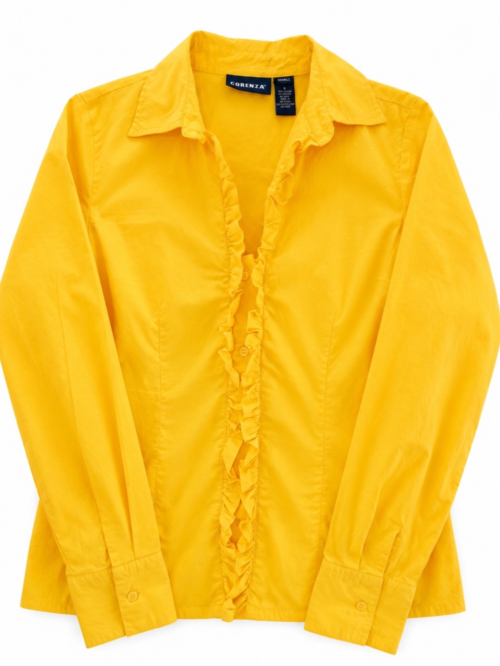 Vintage Forenza yellow button up blouse ruffle placket size 8
